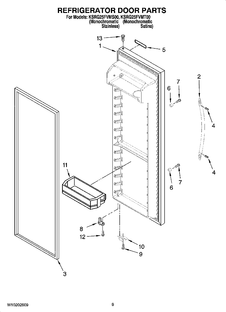 REFRIGERATOR DOOR PARTS Diagram and Parts List for KSRG25FVMS00  KitchenAid Refrigerator