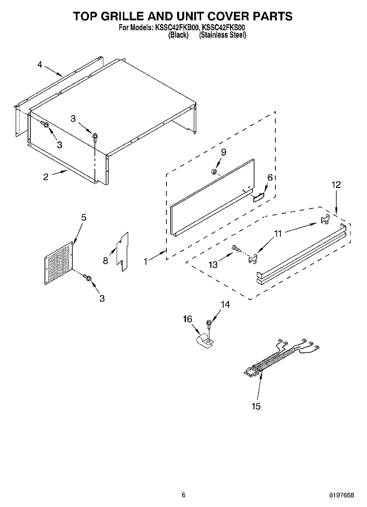 TOP GRILLE AND UNIT COVER Diagram and Parts List for KSSC42FKB00  KitchenAid Refrigerator
