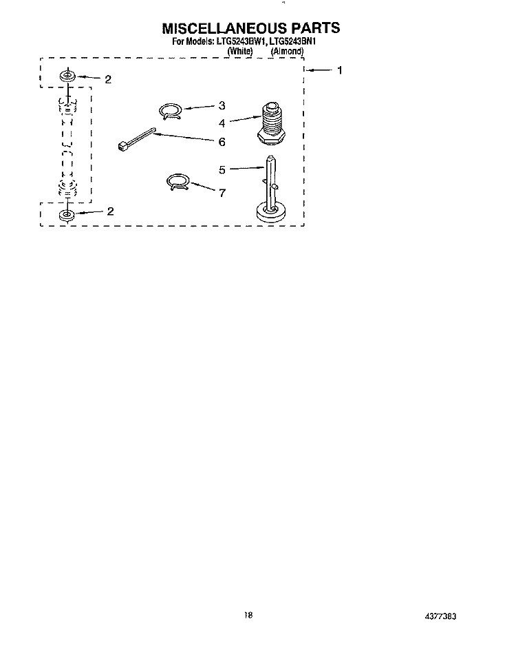 MISCELLANEOUS, LIT/OPTIONAL Diagram and Parts List for LTG5243BW1  Whirlpool Washer Dryer Combo