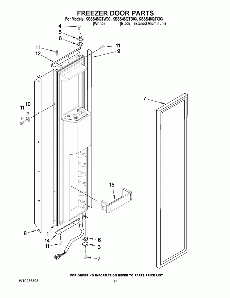 FREEZER DOOR PARTS Diagram and Parts List for KSSS48QTW03  KitchenAid Refrigerator