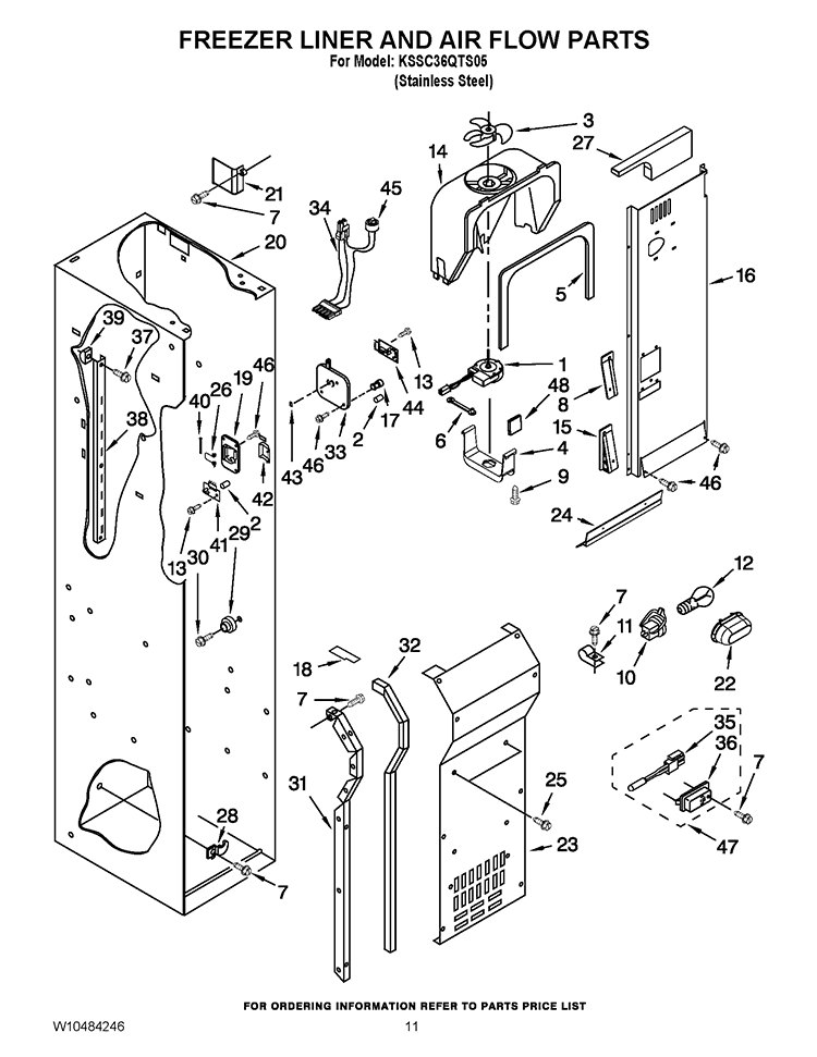 FREEZER LINER AND AIR FLOW PARTS Diagram and Parts List for KSSC36QTS05  KitchenAid Refrigerator