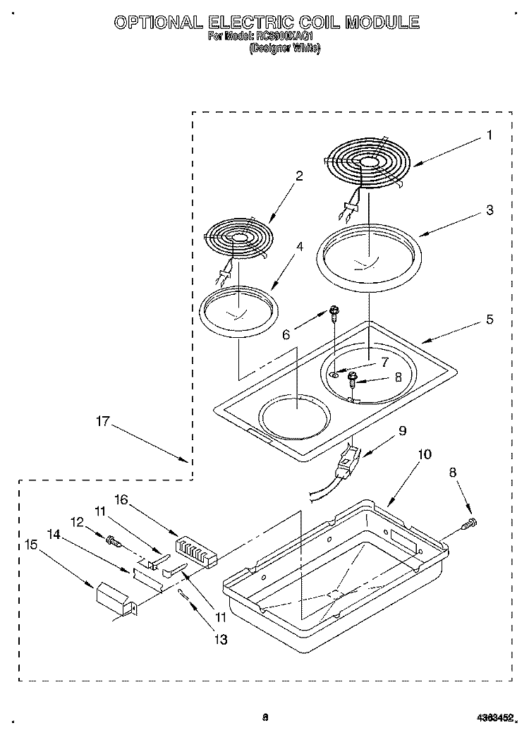 OPTIONAL ELECTRIC COIL MODULE Diagram and Parts List for RC8900XAQ1  Whirlpool Cooktop