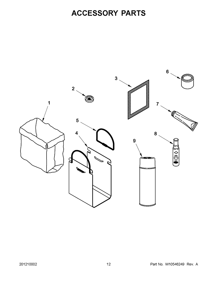 ACCESSORY PARTS Diagram and Parts List for TU950QPXS2  Whirlpool Trash Compactor