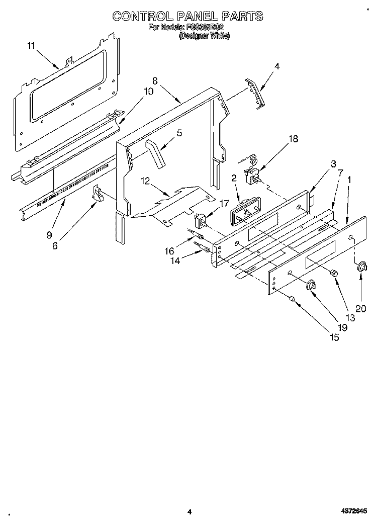 CONTROL PANEL Diagram and Parts List for FGS385BQ2  Roper Range