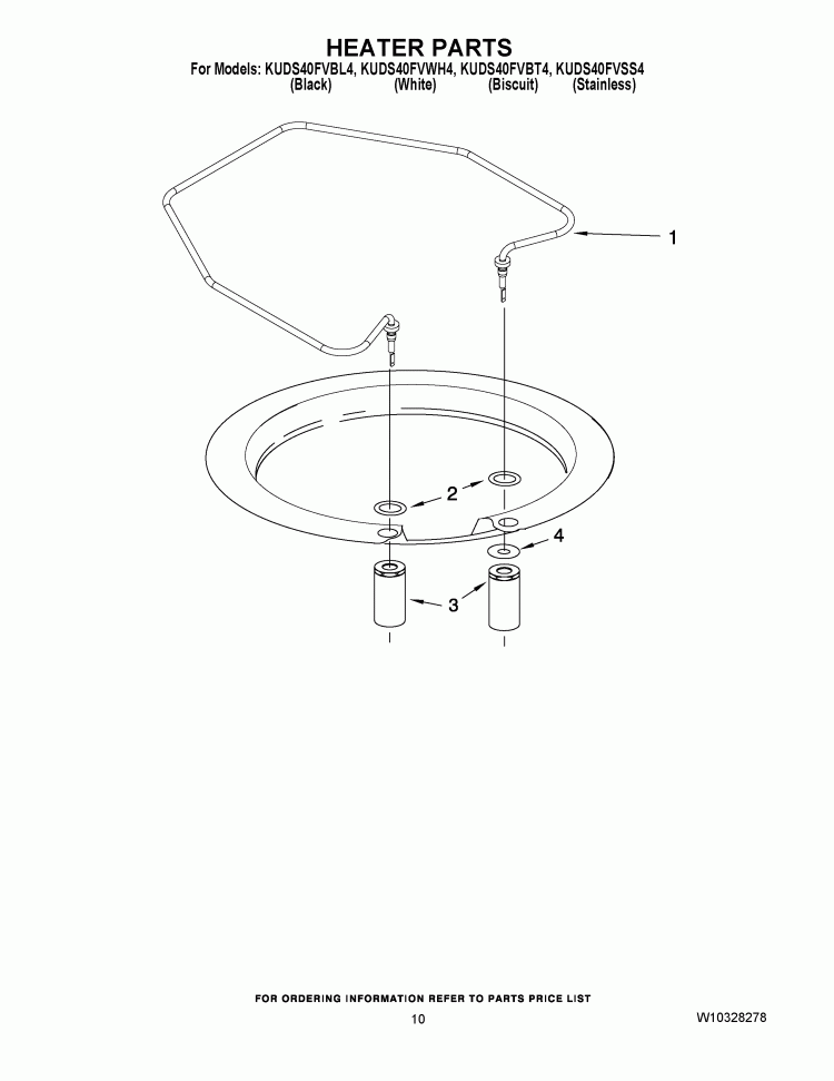 HEATER PARTS Diagram and Parts List for KUDS40FVSS4  KitchenAid Dishwasher