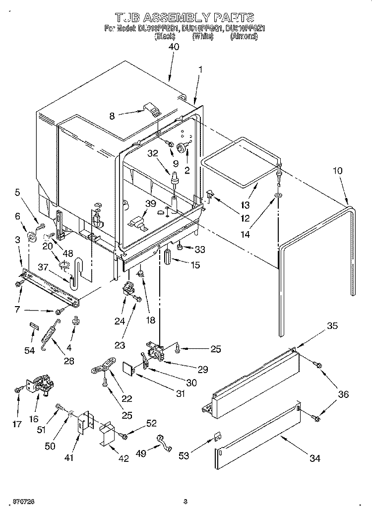 TUB ASSEMBLY Diagram and Parts List for DU910PFGB1  Whirlpool Dishwasher