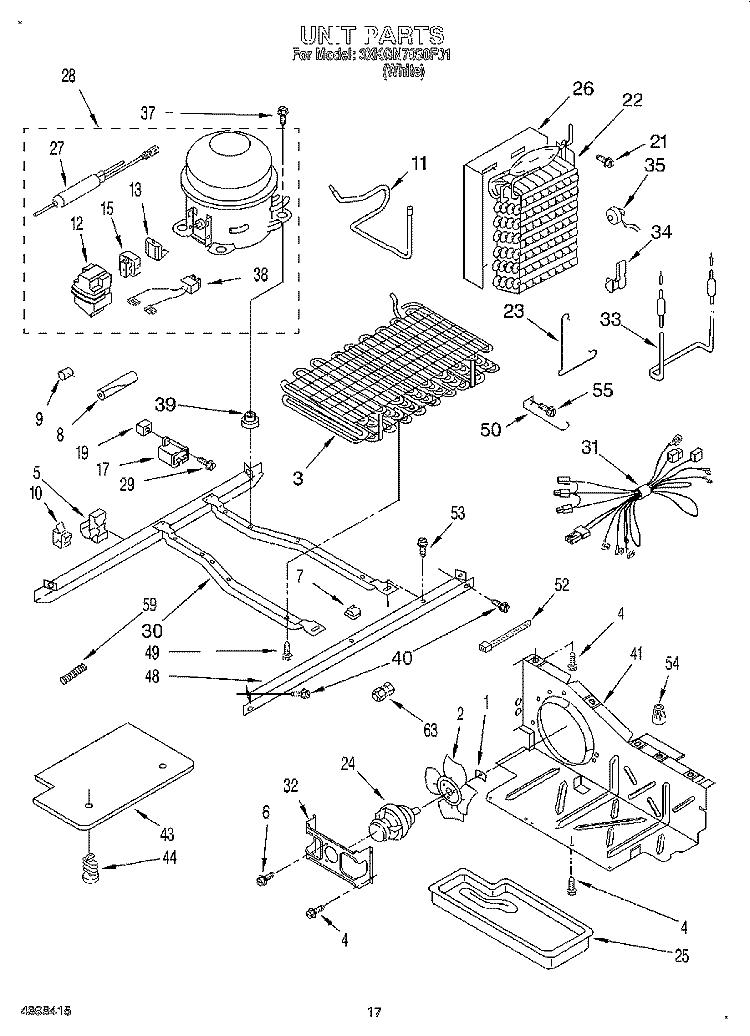 UNIT Diagram and Parts List for 3XKGN7050F01  Whirlpool Refrigerator