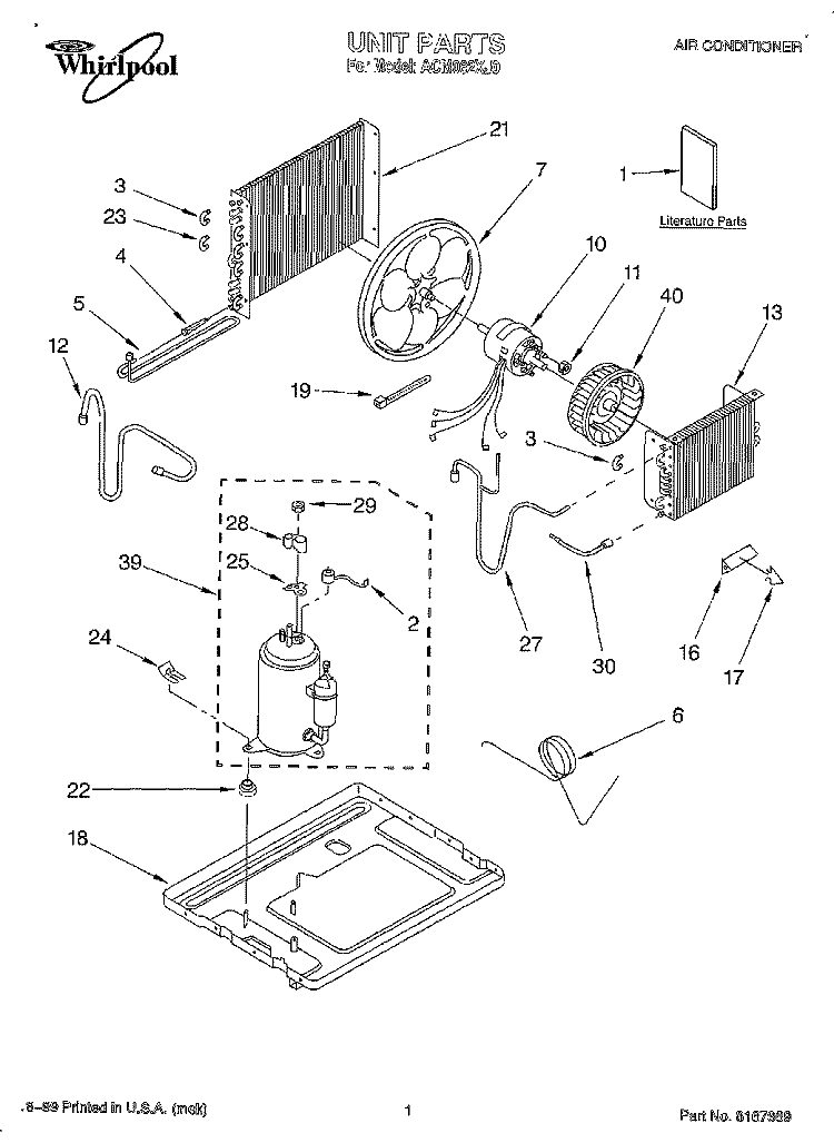 UNIT, LITERATURE Diagram and Parts List for ACM062XJ0  Whirlpool Air Conditioner