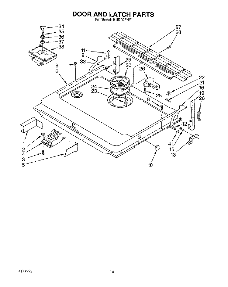 DOOR AND LATCH Diagram and Parts List for KUDD23HY1  KitchenAid Dishwasher