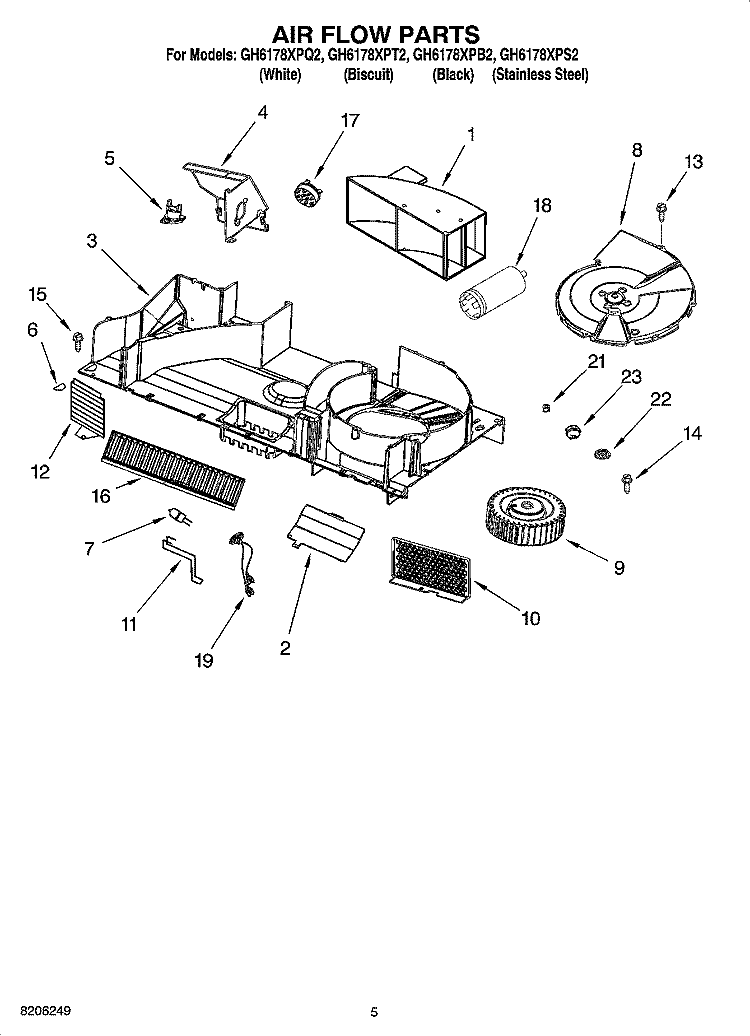 AIR FLOW PARTS Diagram and Parts List for GH6178XPB2  Whirlpool Microwave