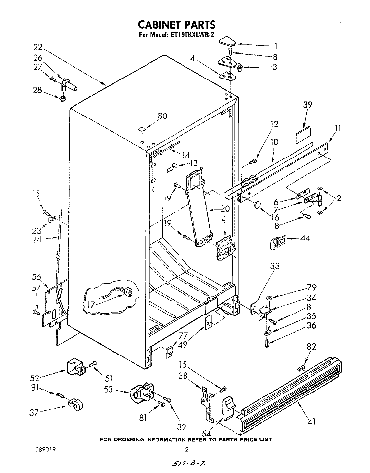 CABINET Diagram and Parts List for ET19TKXLWR2  Whirlpool Refrigerator