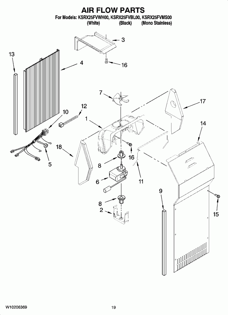 AIR FLOW PARTS, OPTIONAL PARTS (NOT INCLUDED) Diagram and Parts List for KSRX25FVMS00  KitchenAid Refrigerator