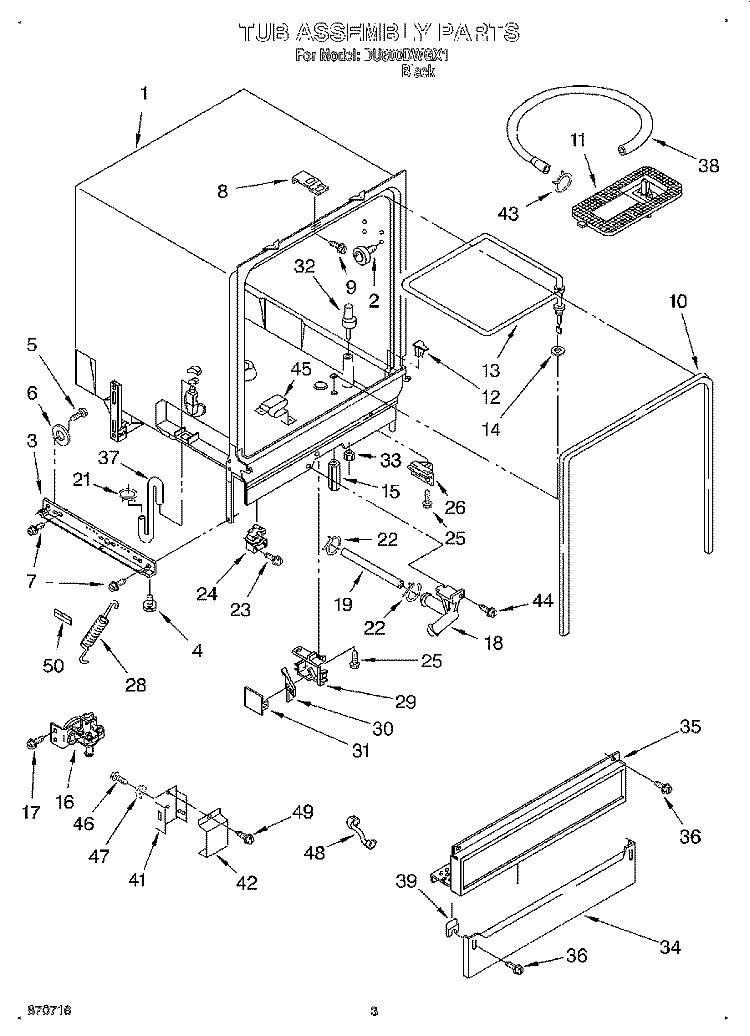 TUB ASSEMBLY Diagram and Parts List for DU800DWGX1  Whirlpool Dishwasher