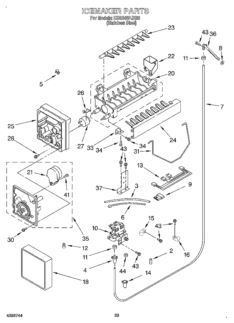 ICE MAKER, OPTIONAL Diagram and Parts List for KSSS48FJX00  KitchenAid Refrigerator