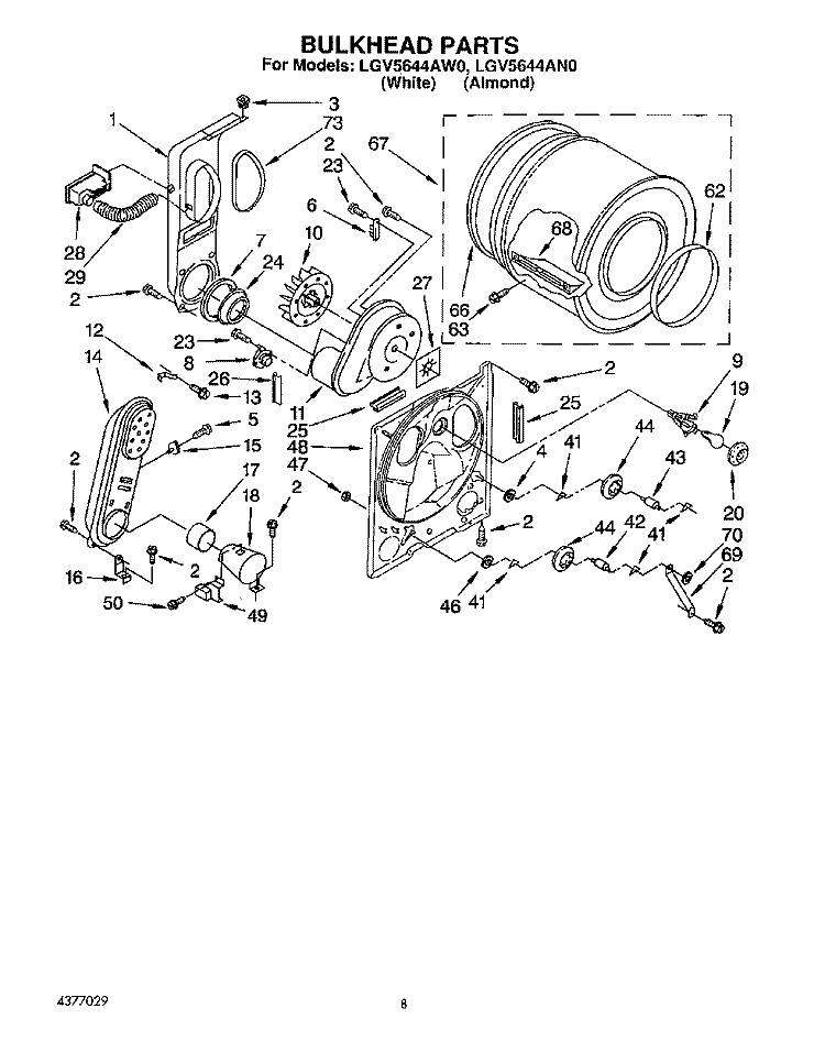 SECTION Diagram and Parts List for LGV5644AN0  Whirlpool Dryer