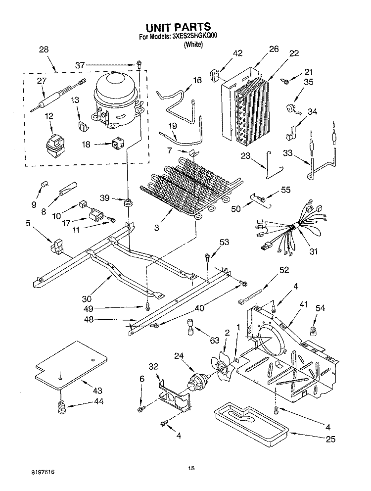 UNIT Diagram and Parts List for 3XES2SHGKQ00  Whirlpool Refrigerator