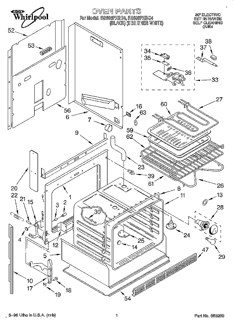 OVEN Diagram and Parts List for RS696PXBQ4  Whirlpool Range