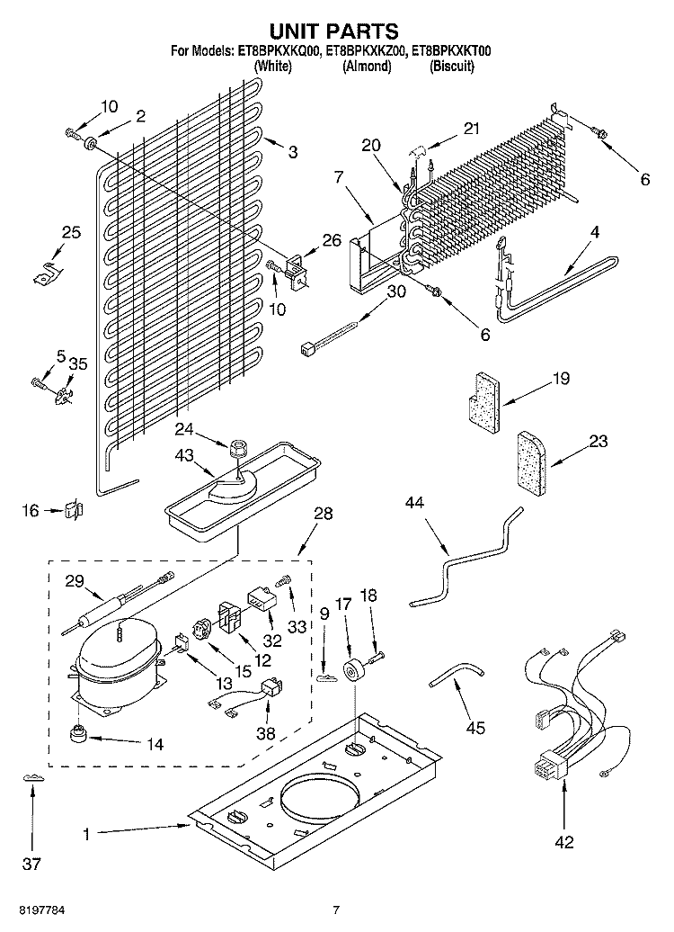 UNIT Diagram and Parts List for ET8BPKXKZ00  Whirlpool Refrigerator