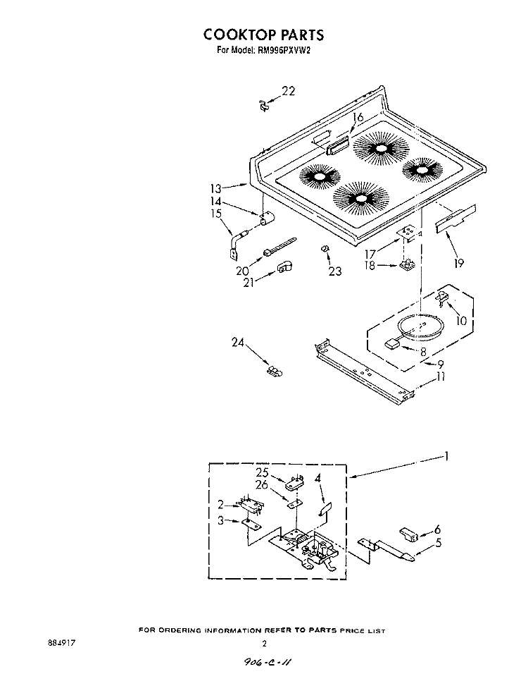 COOK TOP Diagram and Parts List for RM996PXVW2  Whirlpool Microwave Oven Combo