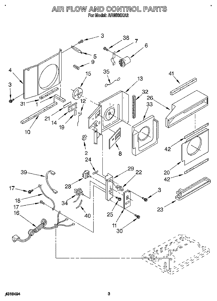 AIR FLOW AND CONTROL Diagram and Parts List for AR0500XA2  Whirlpool Air Conditioner