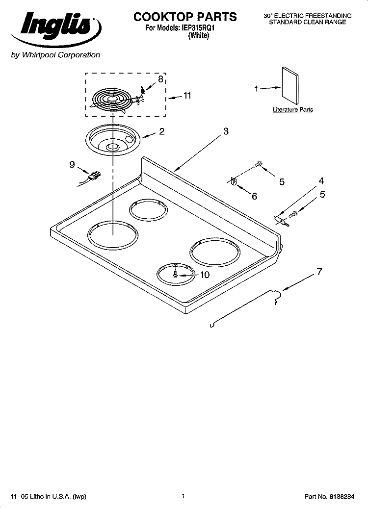 COOKTOP PARTS Diagram and Parts List for IEP315RQ1  Inglis Range