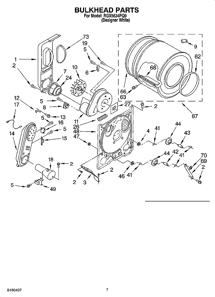 BULKHEAD PARTS Diagram and Parts List for RGX5634PQ0  Roper Dryer