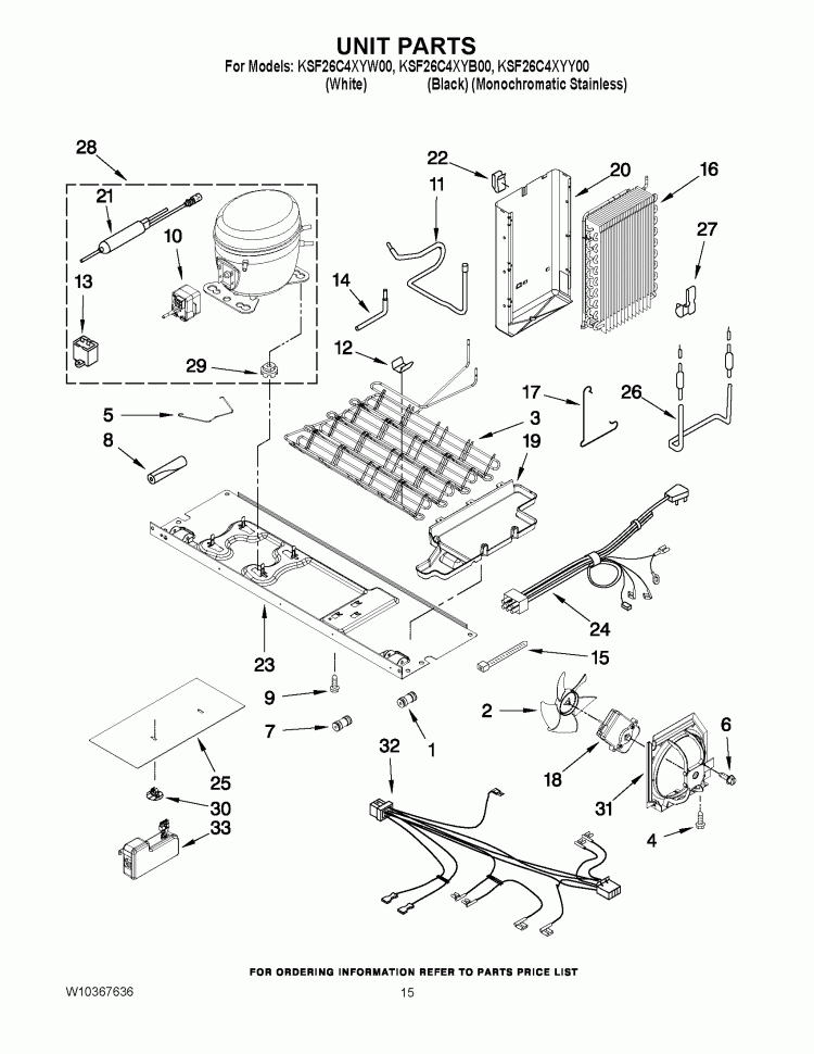 UNIT PARTS Diagram and Parts List for KSF26C4XYB00  KitchenAid Refrigerator
