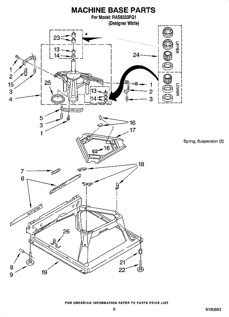 MACHINE BASE PARTS Diagram and Parts List for RAS8333PQ1  Roper Washer