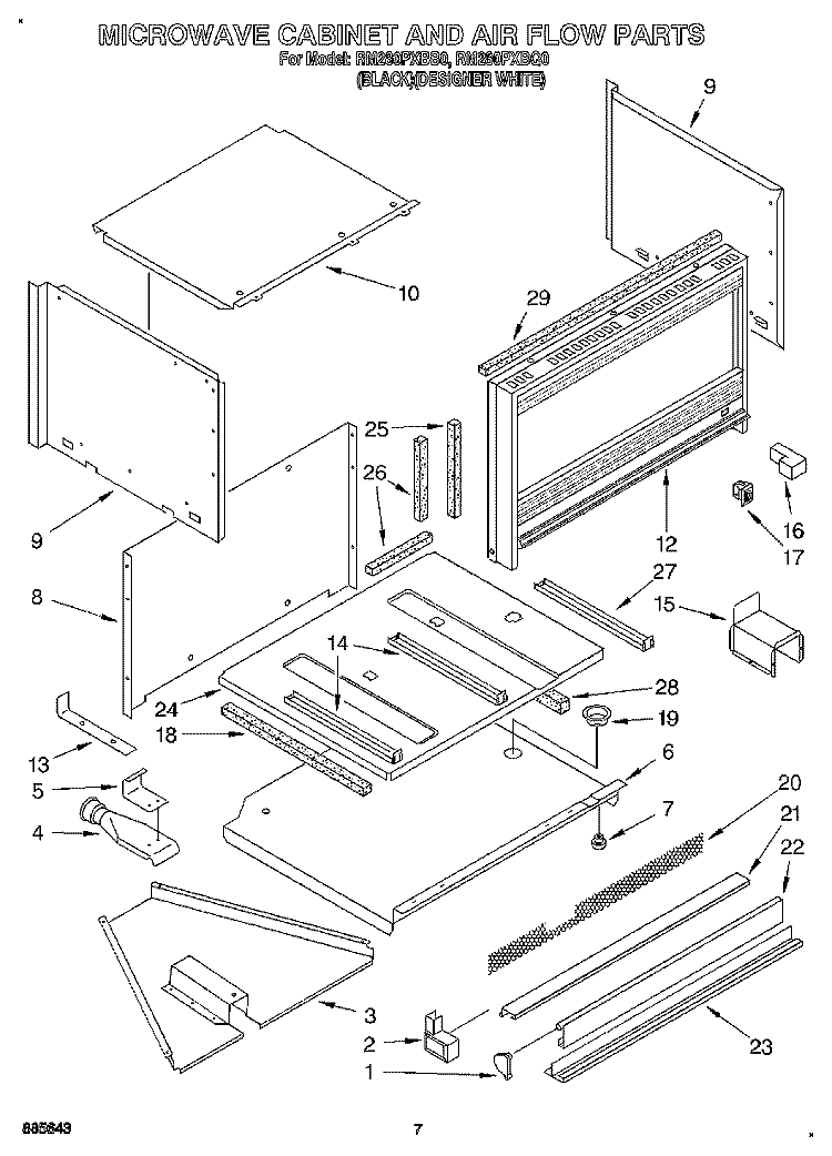 MICROWAVE CABINET AND AIR FLOW Diagram and Parts List for RM280PXBQ0  Whirlpool Microwave Oven Combo