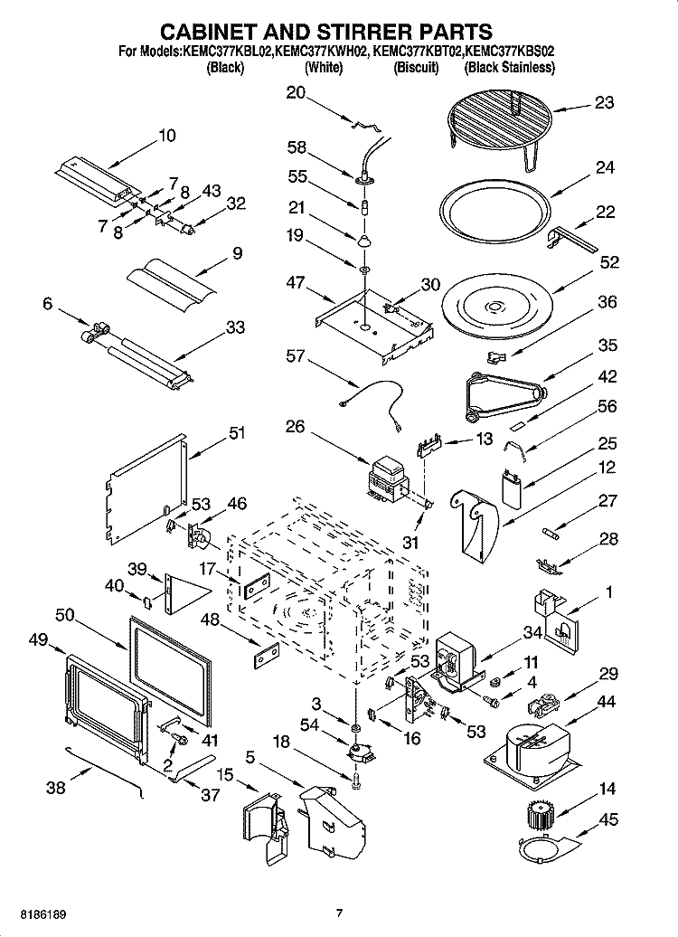 CABINET AND STIRRER PARTS Diagram and Parts List for KEMC377KBT02  KitchenAid Microwave Oven Combo