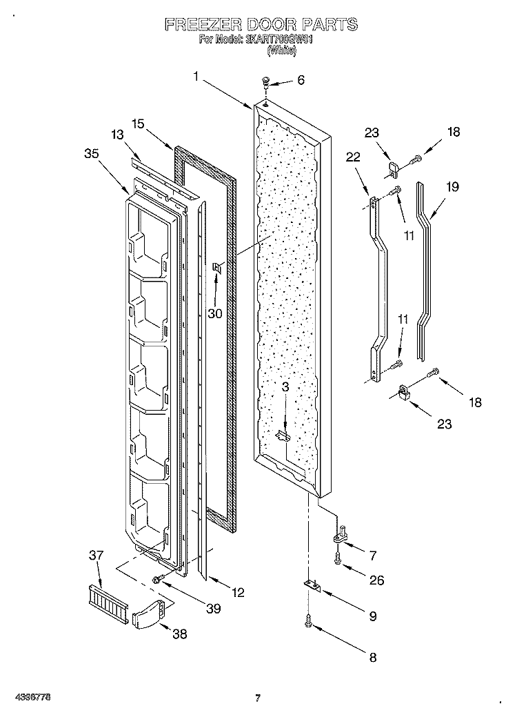 FREEZER DOOR Diagram and Parts List for 3KART700GW01  Whirlpool Refrigerator