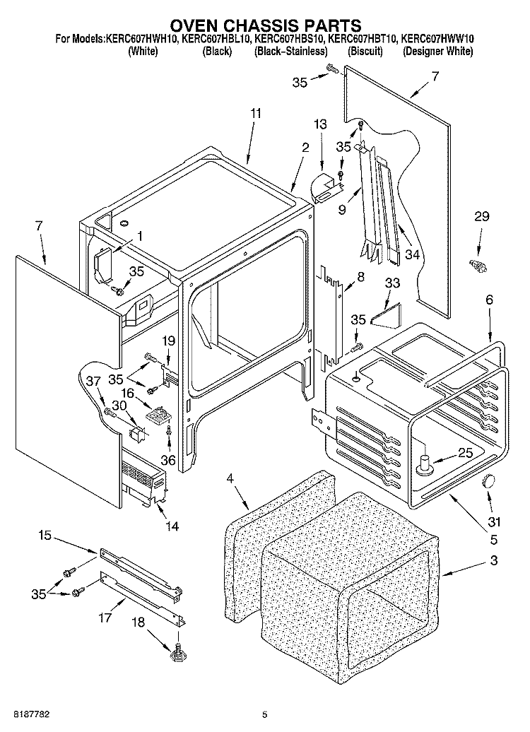 OVEN CHASSIS PARTS Diagram and Parts List for KERC607HBL10  KitchenAid Range