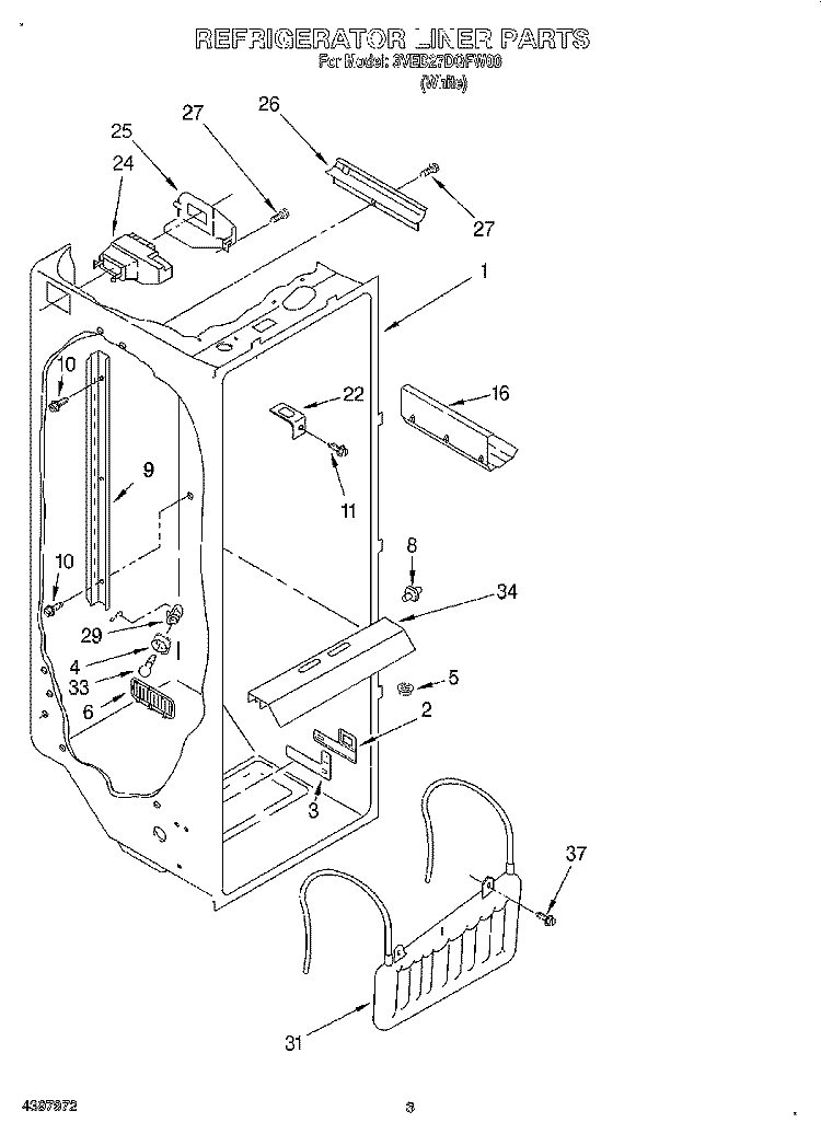 REFRIGERATOR LINER Diagram and Parts List for 3VED27DQFW00  Whirlpool Refrigerator