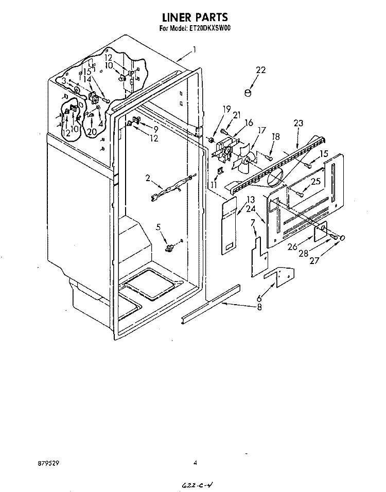 LINER Diagram and Parts List for ET20DKXSW00  Whirlpool Refrigerator