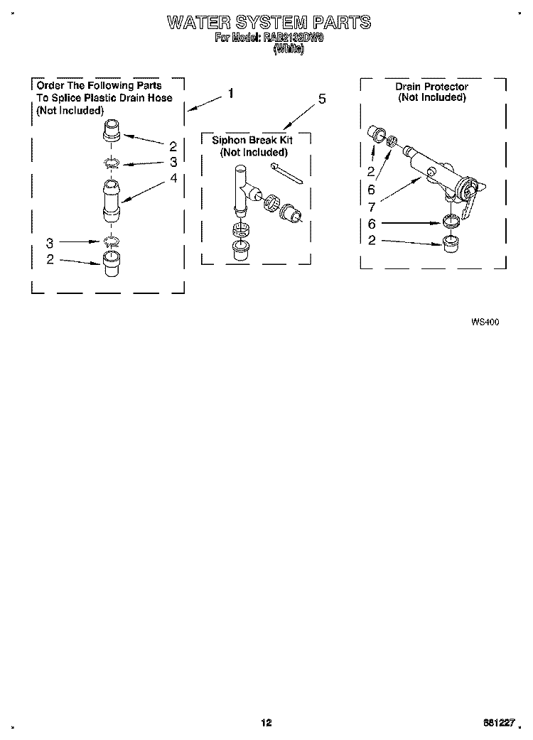 WATER SYSTEM Diagram and Parts List for RAB2132DW0  Roper Washer