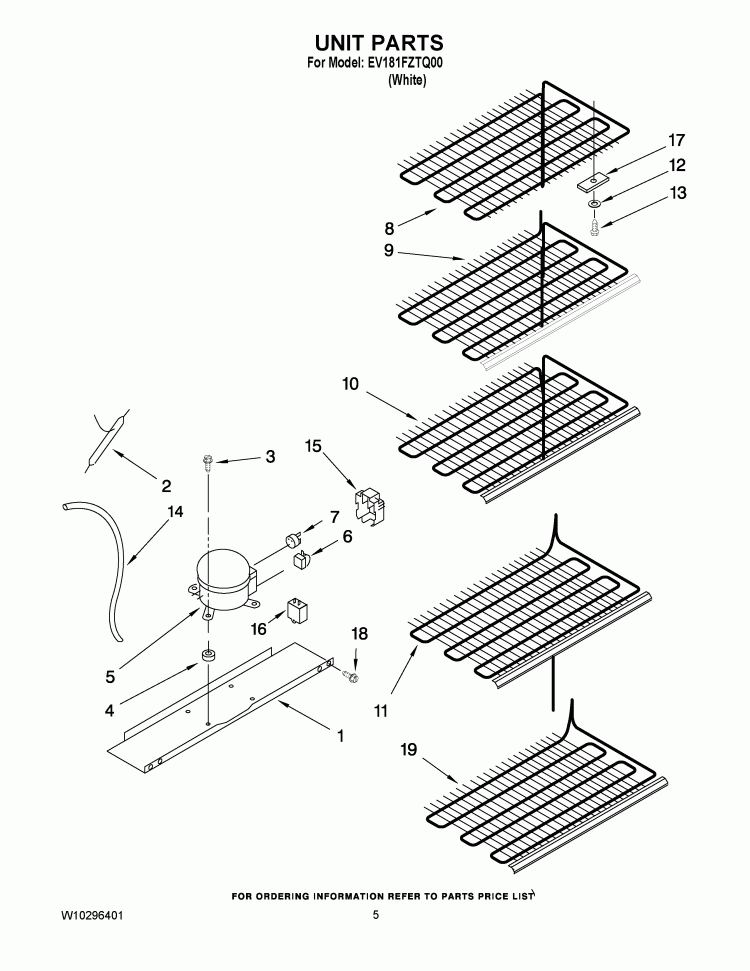 UNIT PARTS Diagram and Parts List for EV181FZTQ00  Whirlpool Freezer