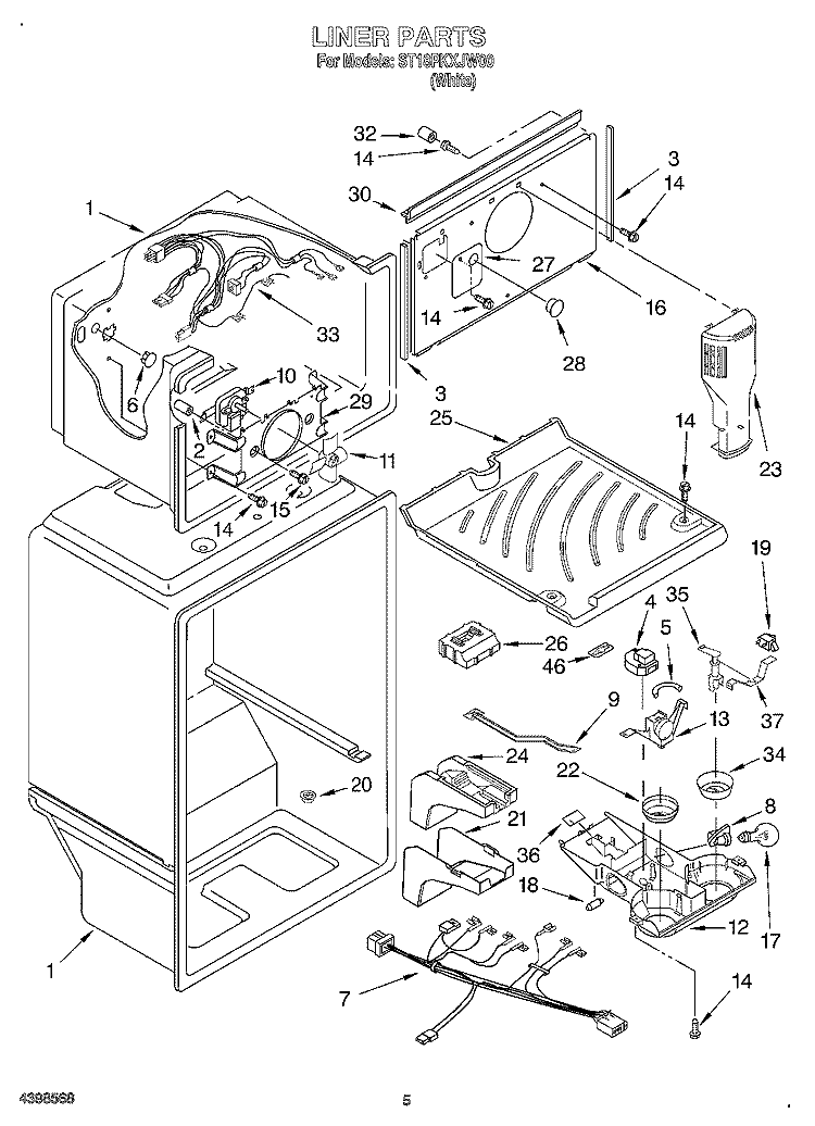 LINER Diagram and Parts List for ST18PKXJW00  Whirlpool Refrigerator