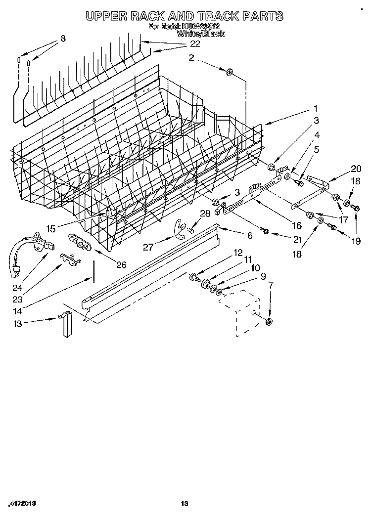 UPPER RACK AND TRACK Diagram and Parts List for KUDA23SY2  KitchenAid Dishwasher