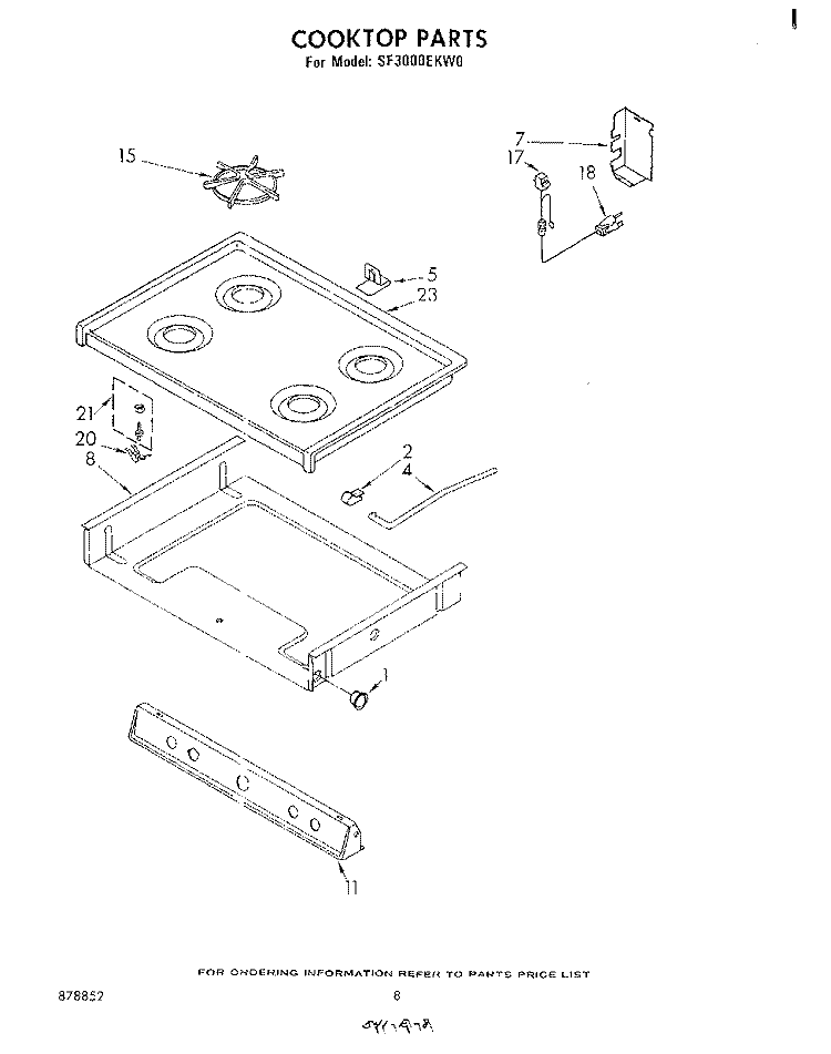 COOKTOP Diagram and Parts List for SF3000EKW0  Whirlpool Range