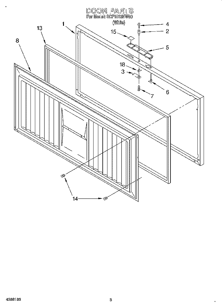 DOOR Diagram and Parts List for SCF1510HW00  Whirlpool Freezer