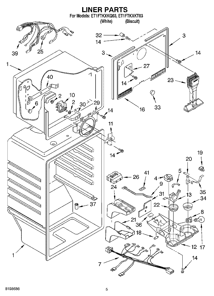 LINER PARTS Diagram and Parts List for ET1FTKXKT03  Whirlpool Refrigerator