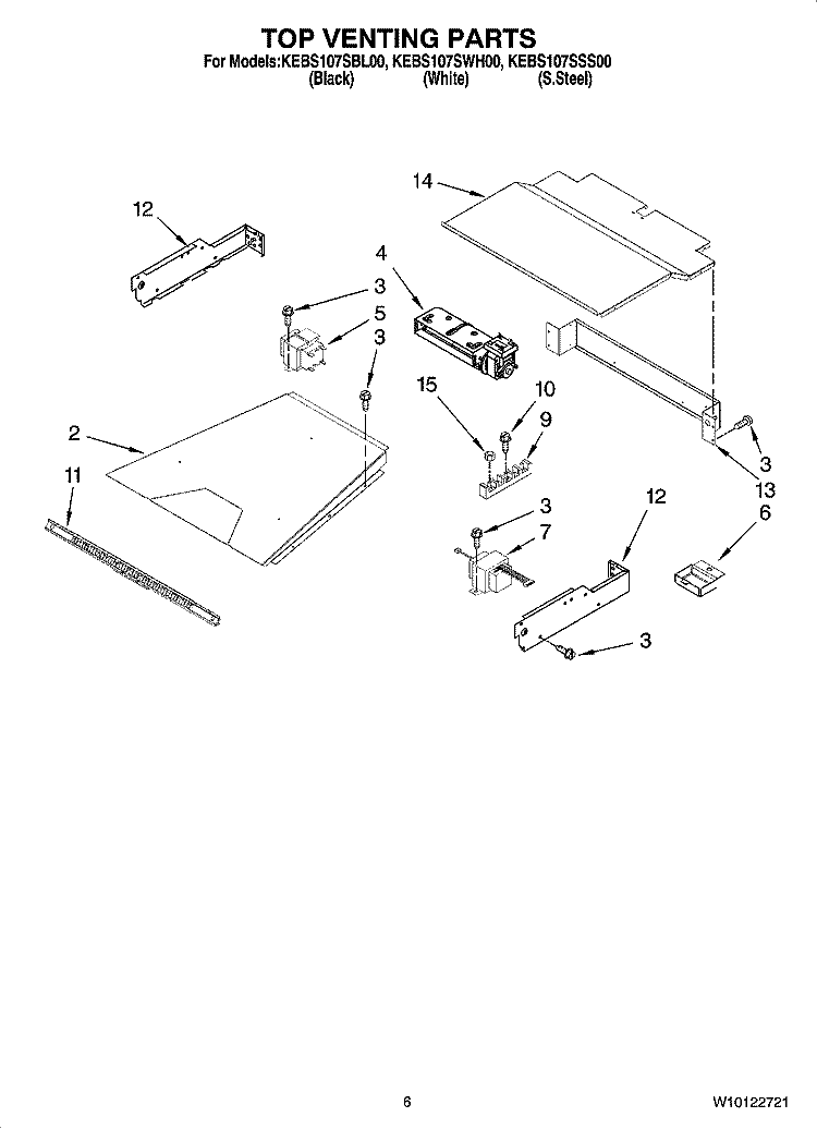 TOP VENTING PARTS, OPTIONAL PARTS Diagram and Parts List for KEBS107SBL00  KitchenAid Wall Oven