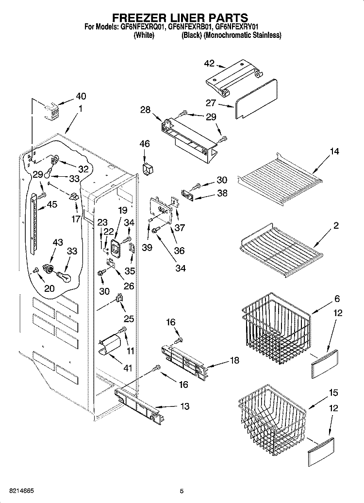 FREEZER LINER PARTS Diagram and Parts List for GF6NFEXRB01  Whirlpool Refrigerator