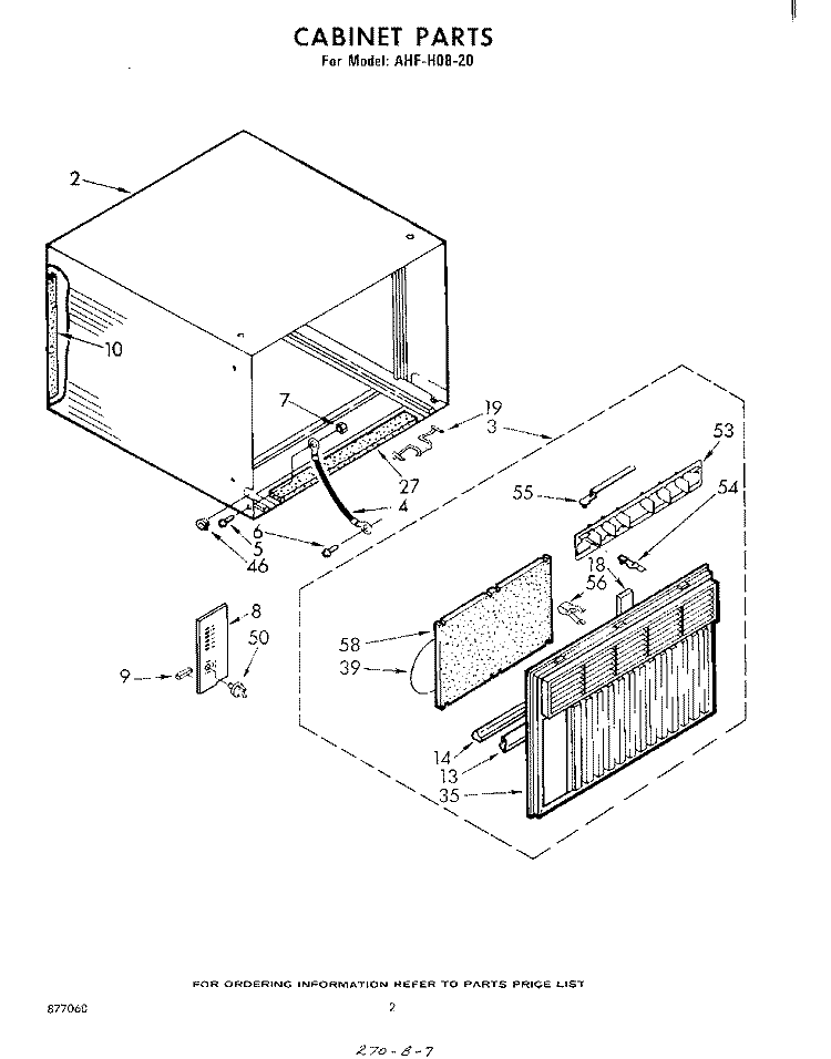 CABINET Diagram and Parts List for AHFH0820  Whirlpool Air Conditioner