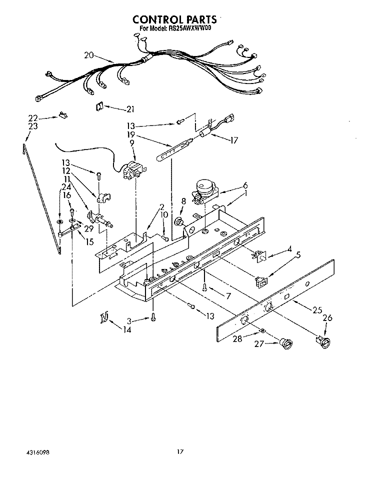 CONTROL Diagram and Parts List for RS25AWXWL00  Roper Refrigerator