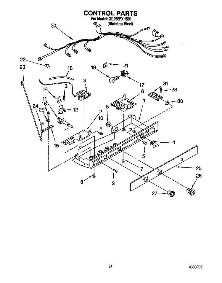 CONTROL Diagram and Parts List for GD25SFXHS01  Whirlpool Refrigerator