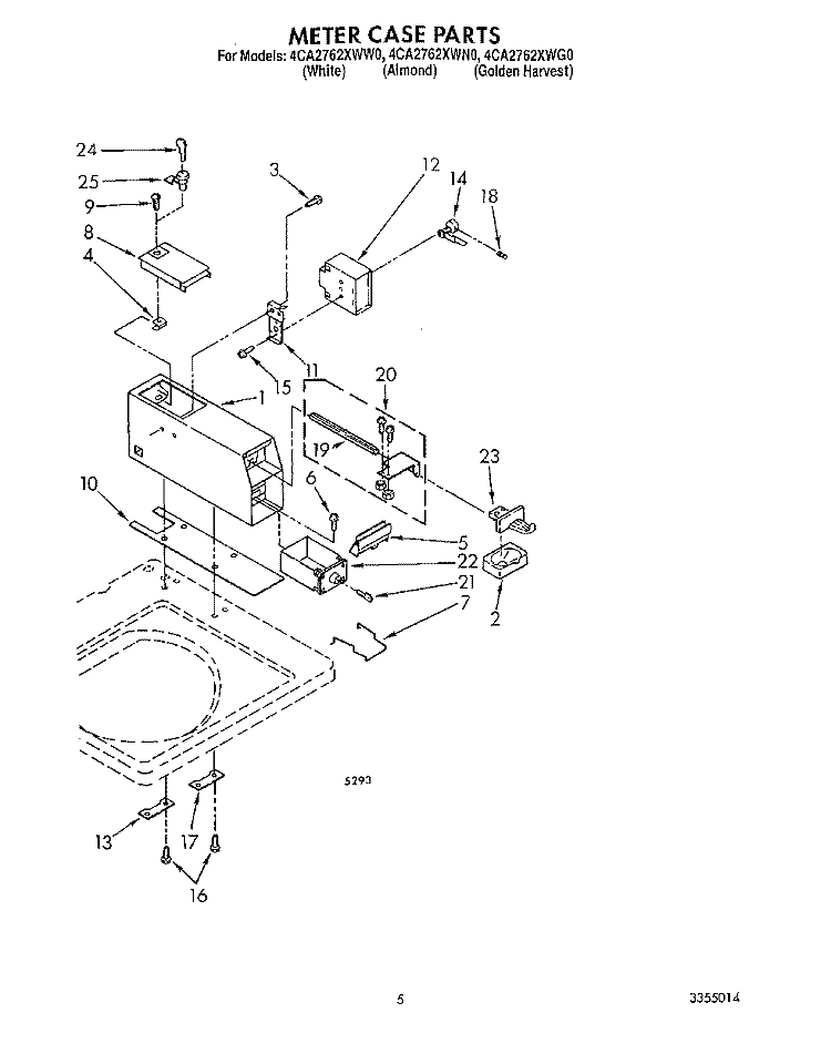 METER CASE Diagram and Parts List for 4CA2762XWW0  Whirlpool Washer