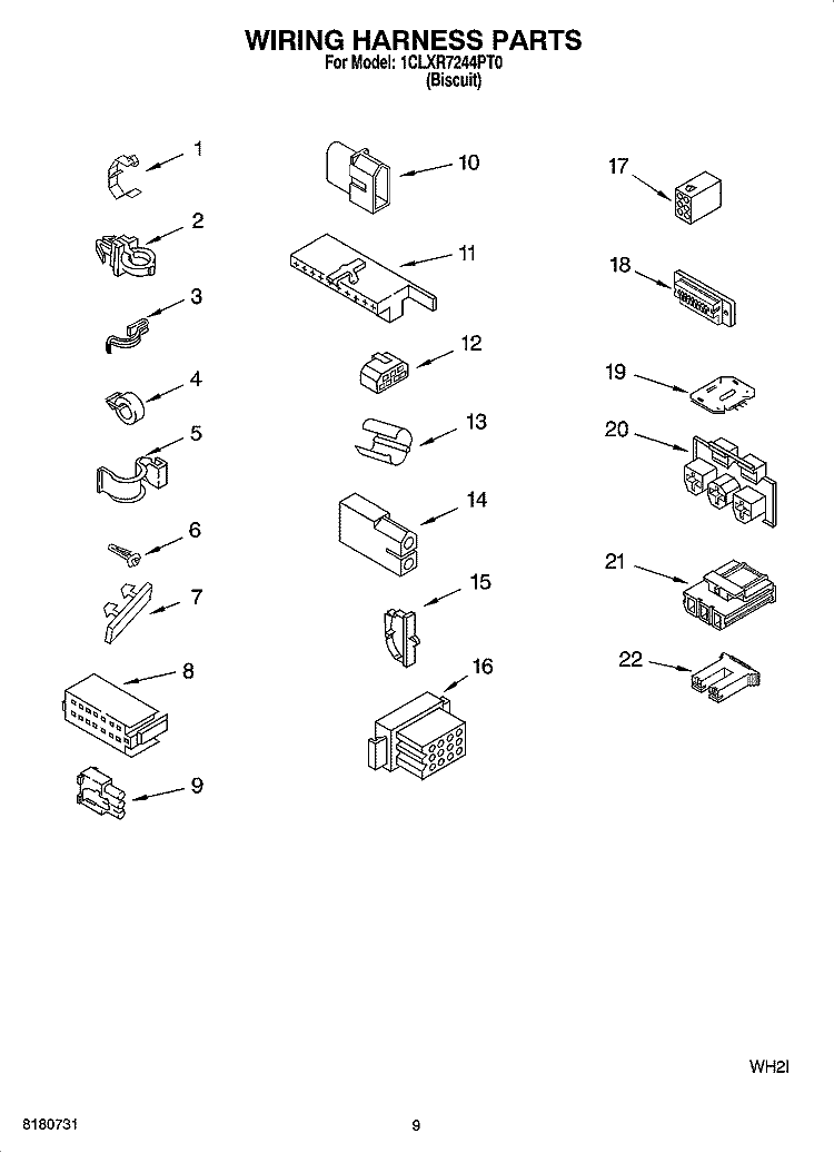 WIRING HARNESS PARTS Diagram and Parts List for 1CLXR7244PT0  Whirlpool Washer
