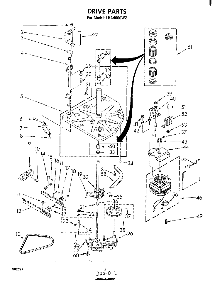 DRIVE Diagram and Parts List for LHA4000W2  Whirlpool Washer