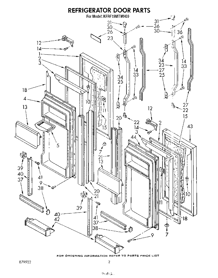 REFRIGERATOR DOOR Diagram and Parts List for KFRF19MTPL00  Whirlpool Refrigerator